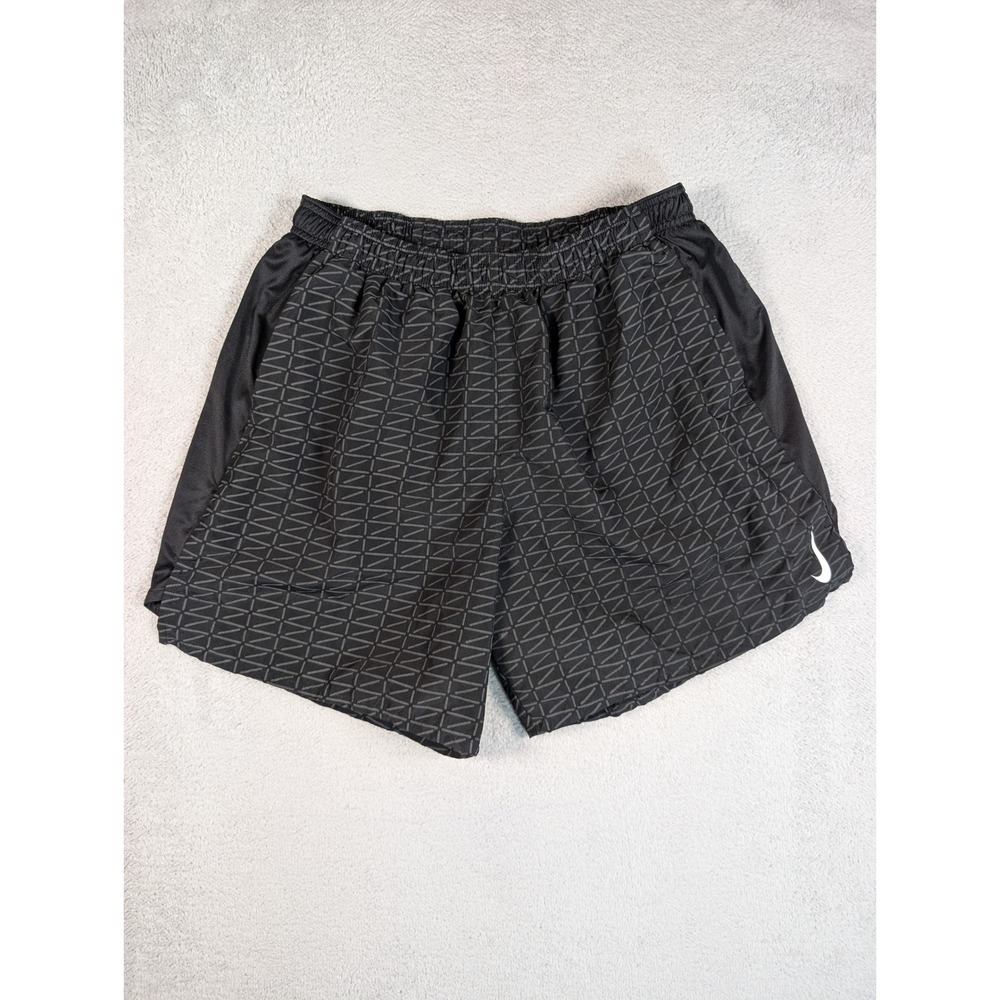Nike Challenger Mens Running Shorts Black Geometric Reflective DM1154-010 XL